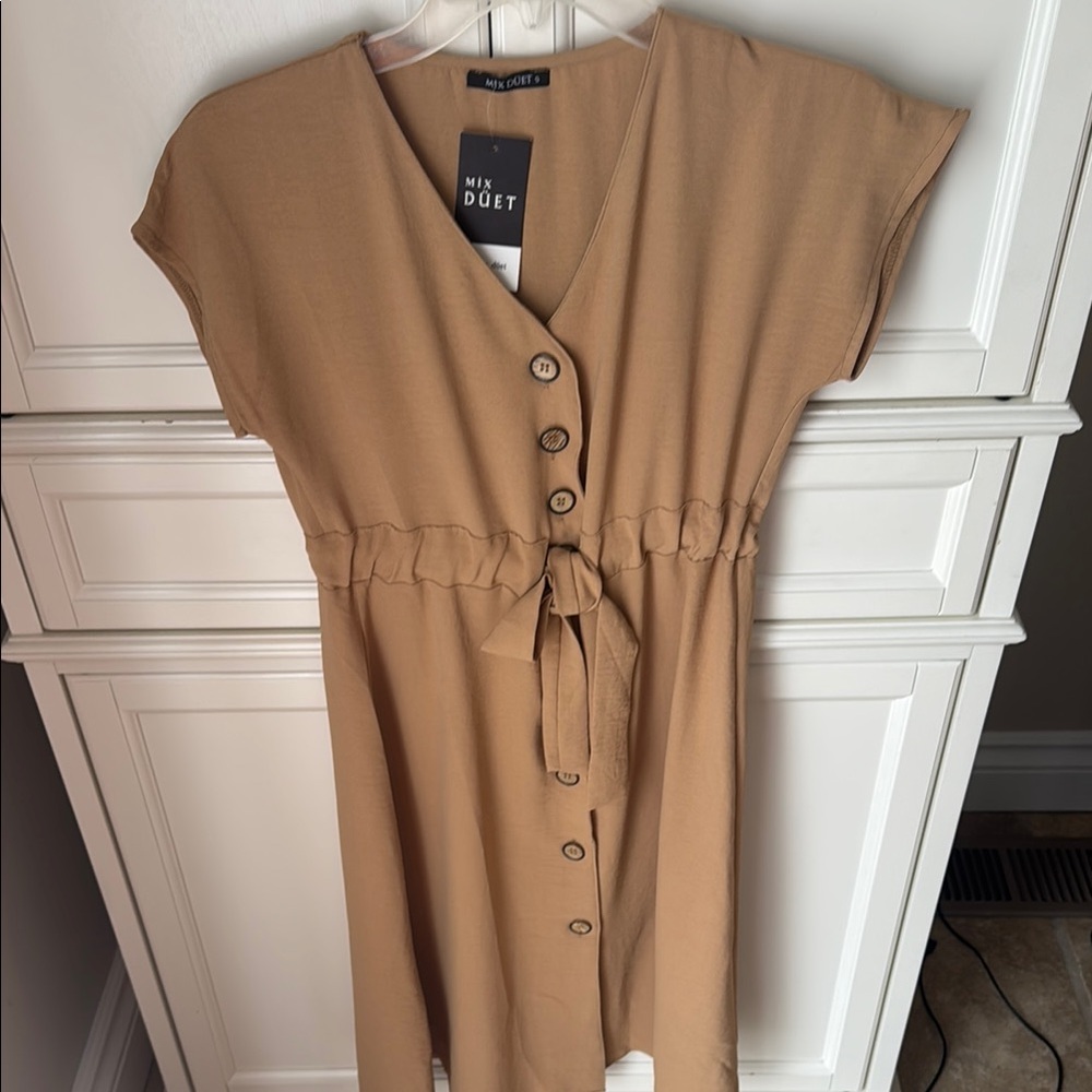 Tan Button-Down Dress